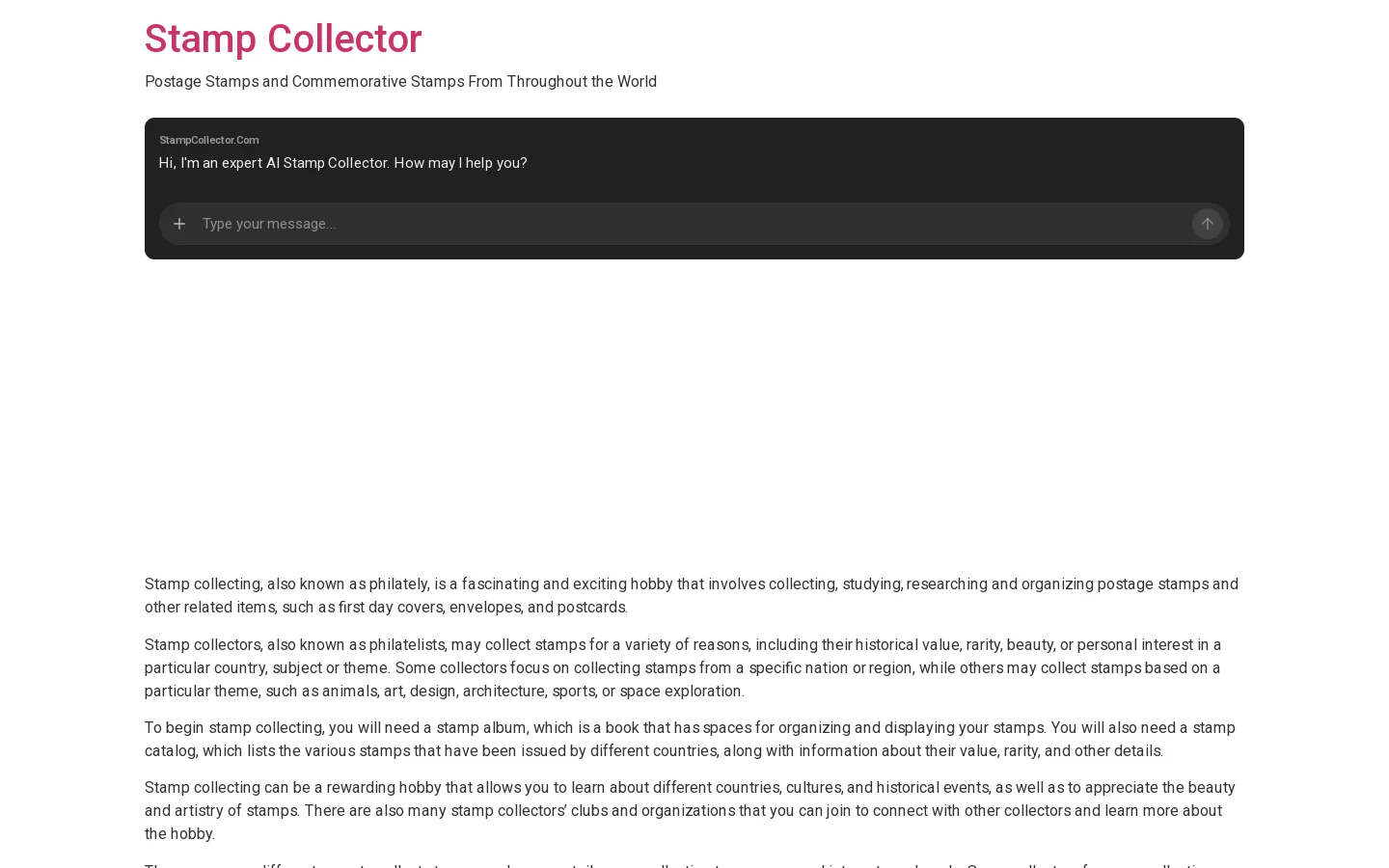 Stamp Collector Homepage screenshot