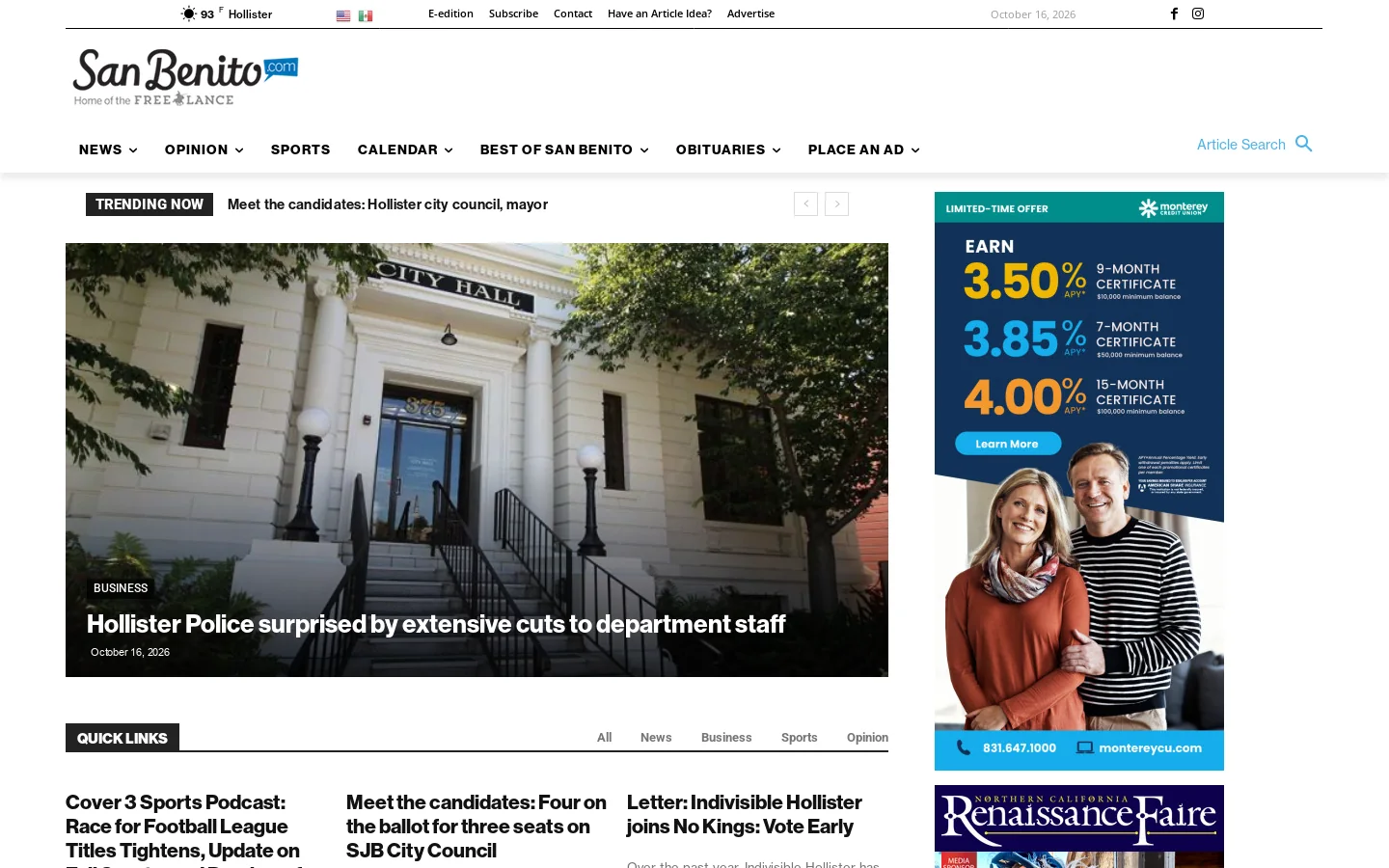 SanBenito.com Homepage screenshot