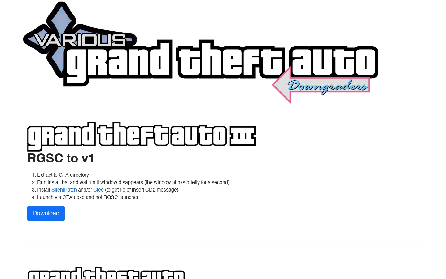 GTA Downgraders Homepage screenshot