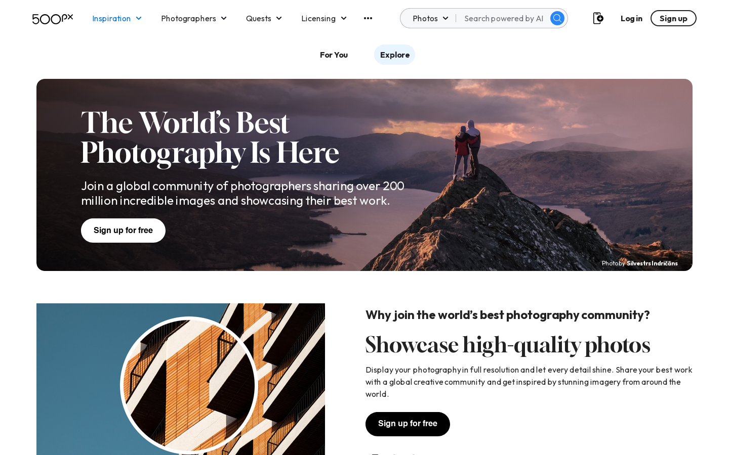500px Homepage screenshot