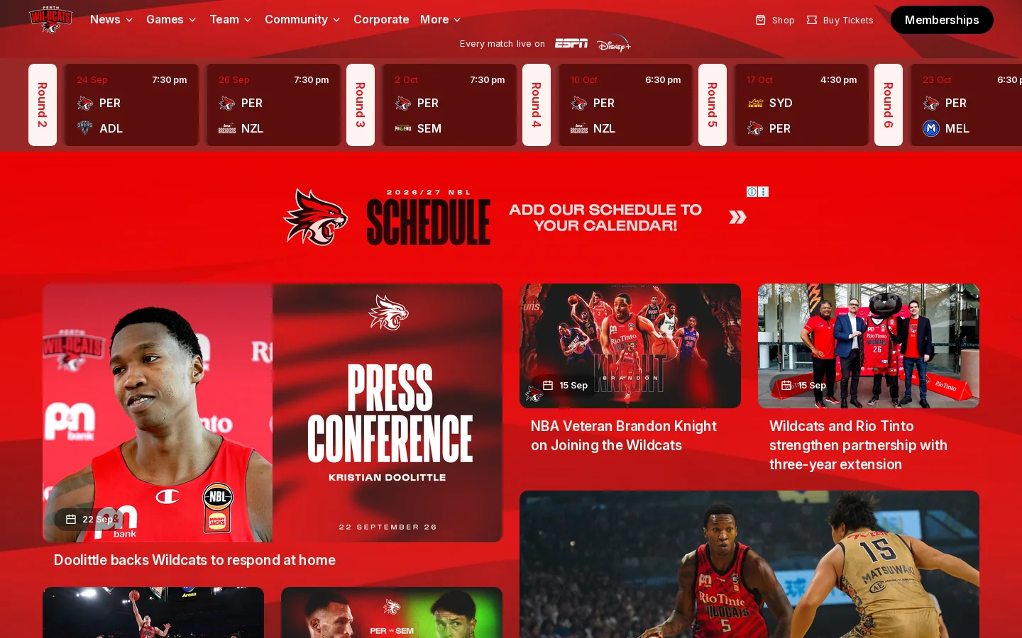 Home | Perth Wildcats Homepage screenshot