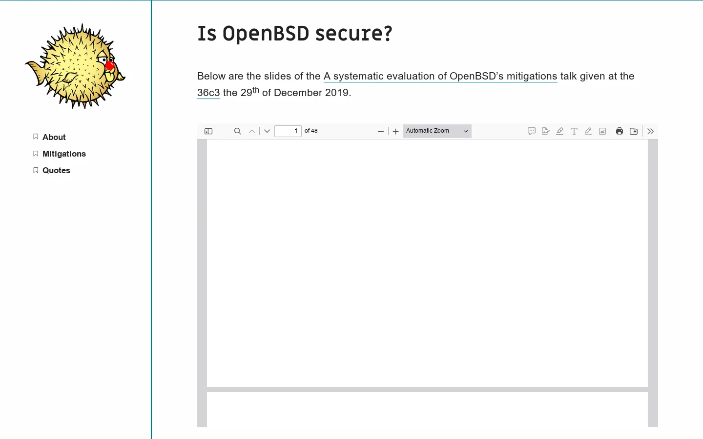 Is OpenBSD secure? Homepage screenshot