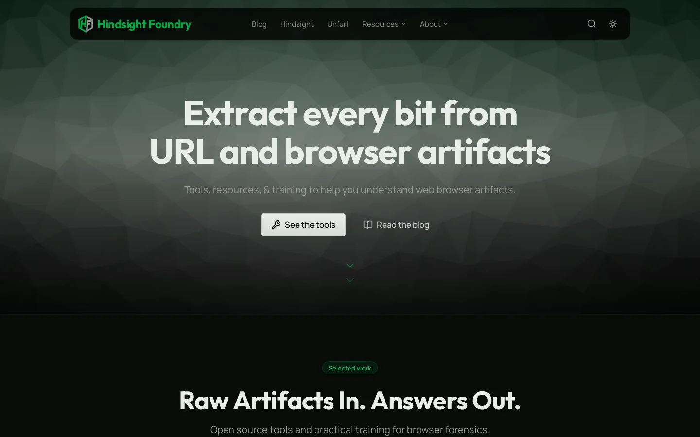 Hindsight Foundry Homepage screenshot