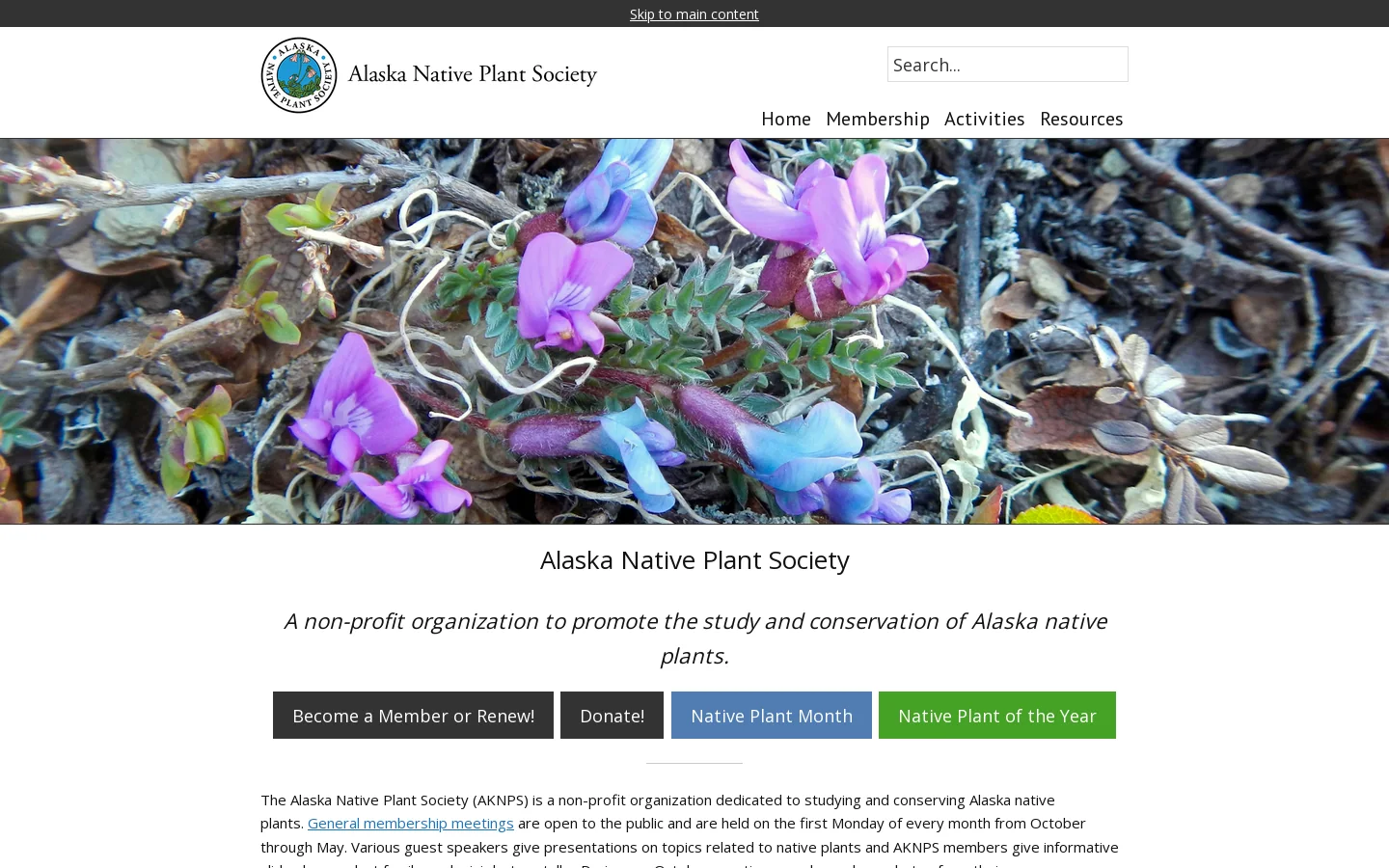 Alaska Native Plant Society – A non-profit organization for the study and conservation of Alaska's native plants Homepage screenshot