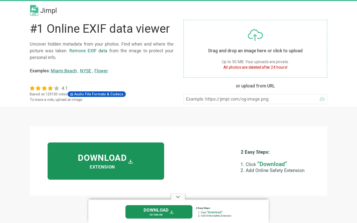 Online EXIF metadata viewer for photos (UPDATED) Homepage screenshot