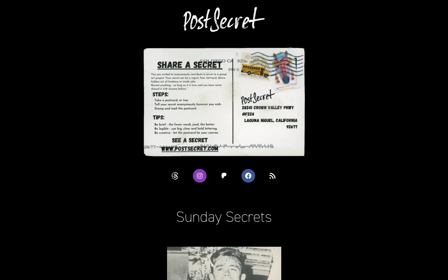 PostSecret Homepage screenshot