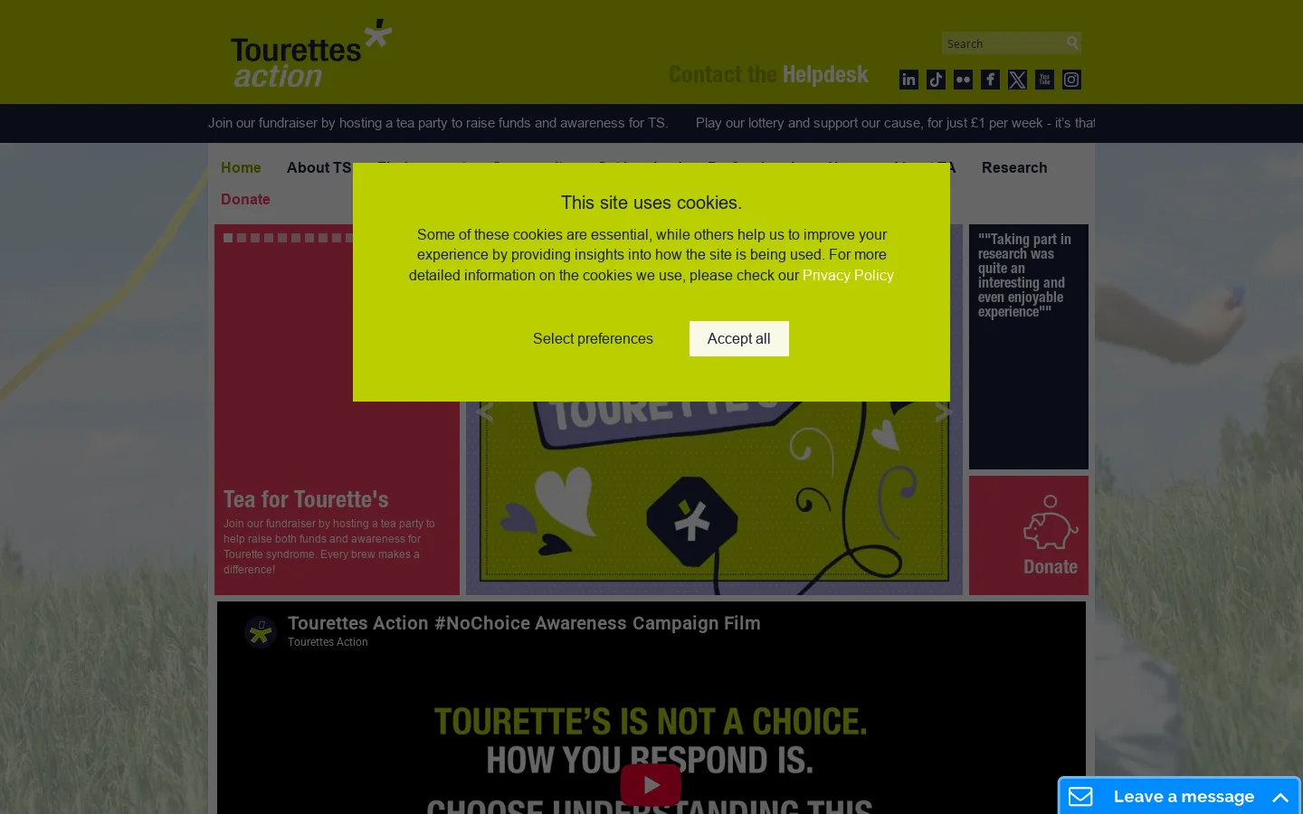 Tourettes Action Homepage screenshot