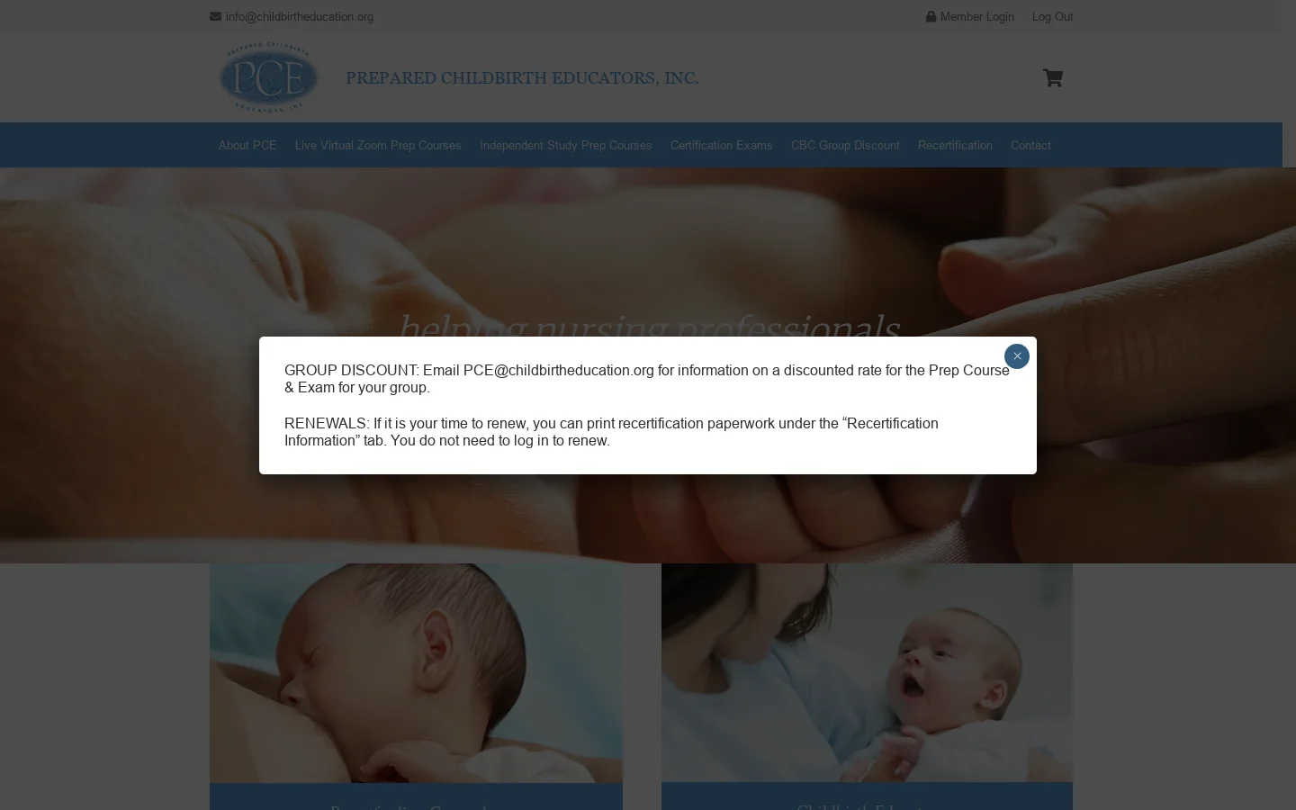 Prepared Childbirth Educators, Inc. – Helping Nursing Professionals Expand Their Career Options Homepage screenshot