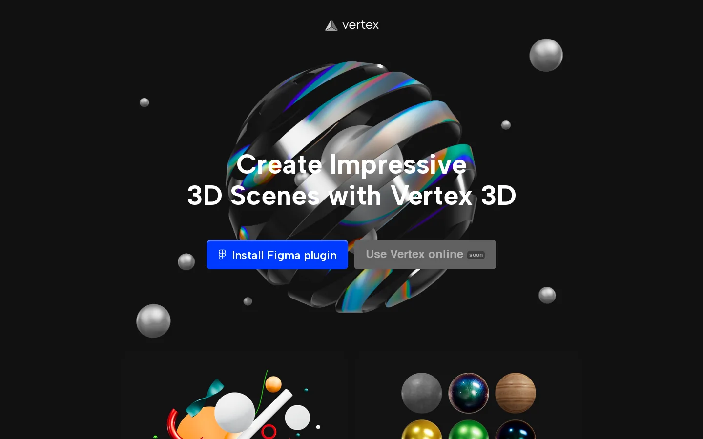 Vertex 3D. Create Impressive 3D Scenes online Homepage screenshot