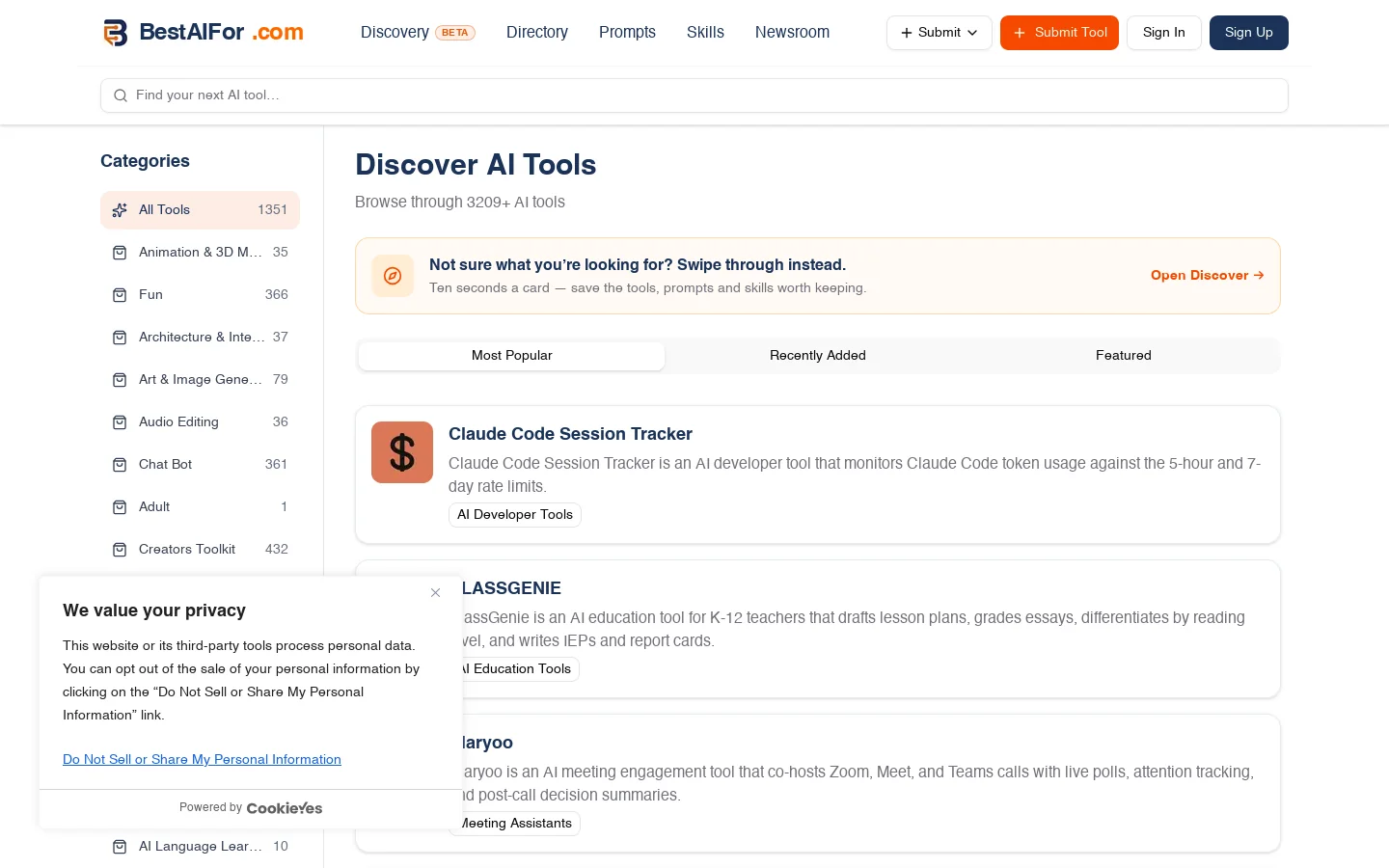 AI Tools Directory Homepage screenshot