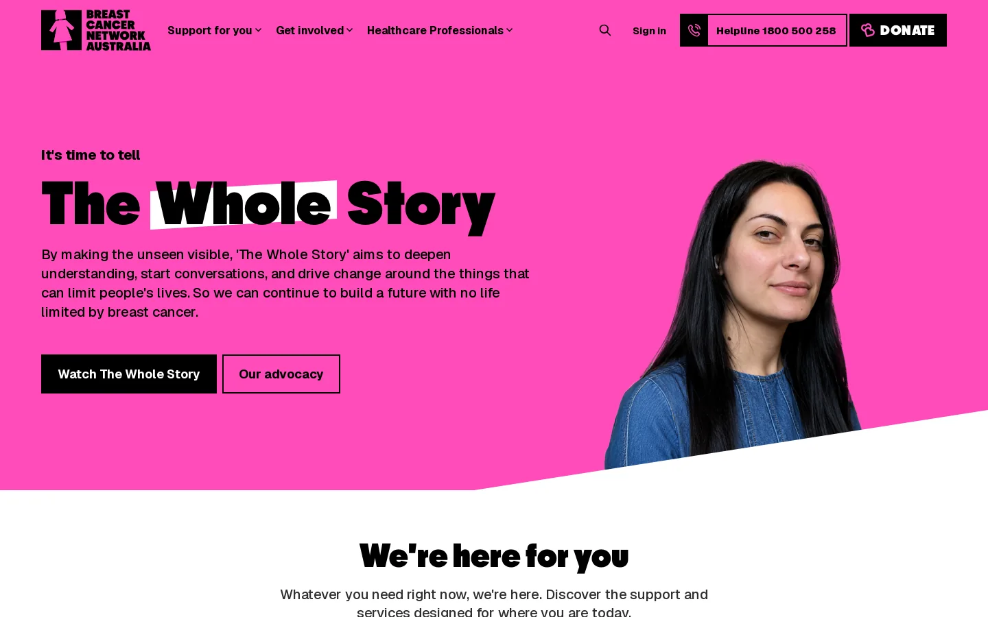 Breast Cancer Network Australia | Support & advocacy Homepage screenshot