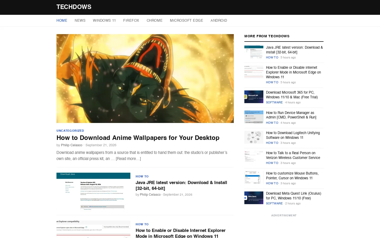 Techdows Homepage screenshot