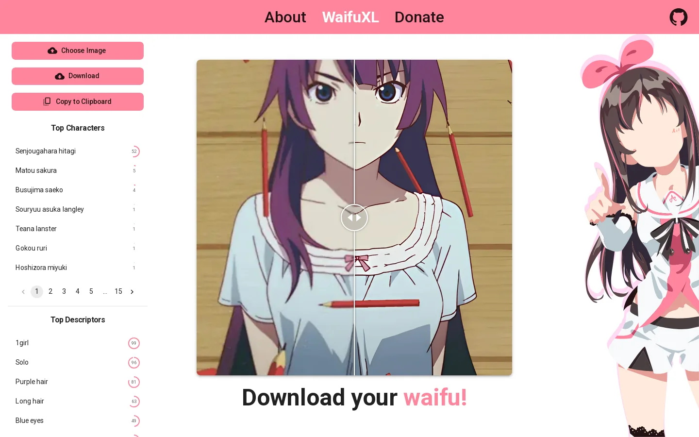WaifuXL waifuxl.com WaifuXL is an image tool for editing, cropping, design, memes, graphics, or visual publishing. ↗ Homepage screenshot