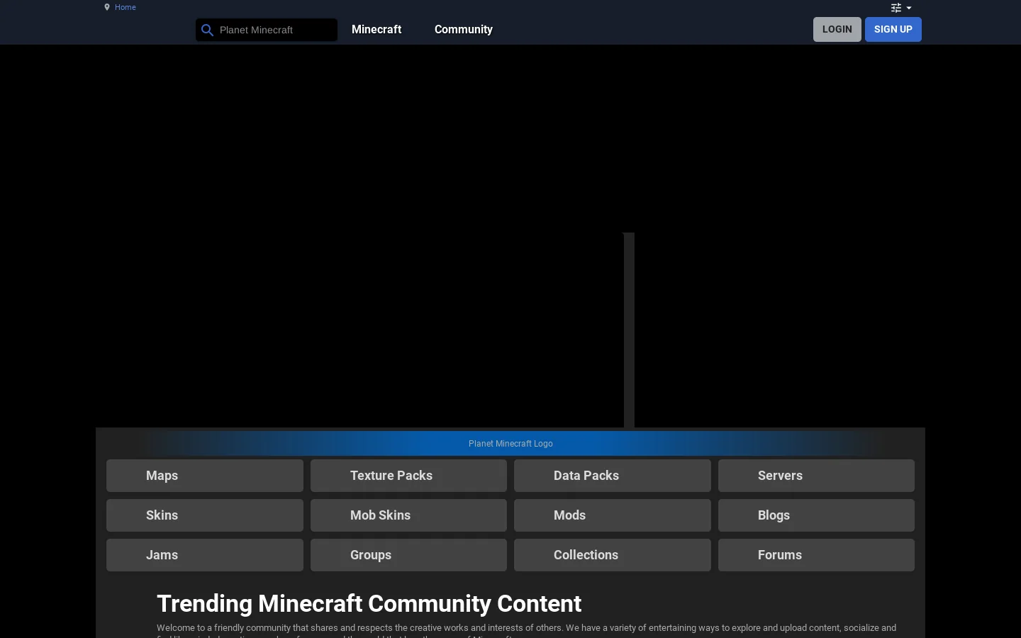 Planet Minecraft Community Homepage screenshot