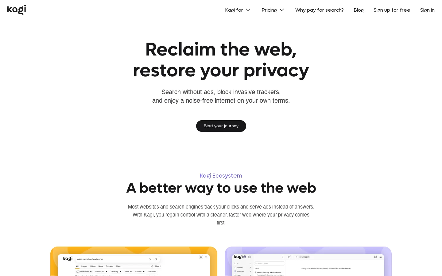 Kagi Homepage screenshot