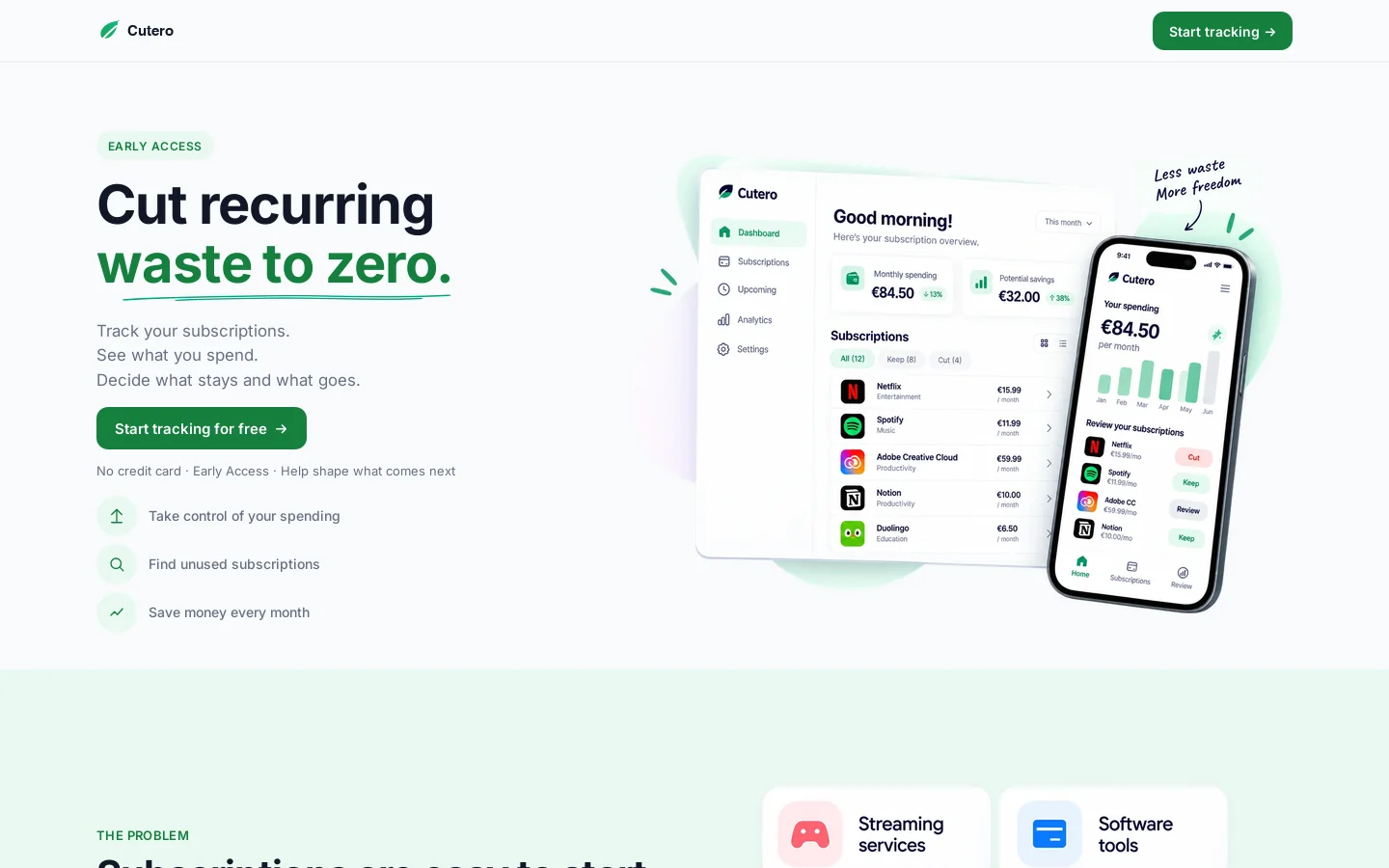 Cutero - Cut recurring waste to zero Homepage screenshot