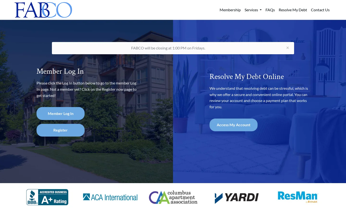 Homepage - FABCO Tenant Screenings & Rental Collections Homepage screenshot