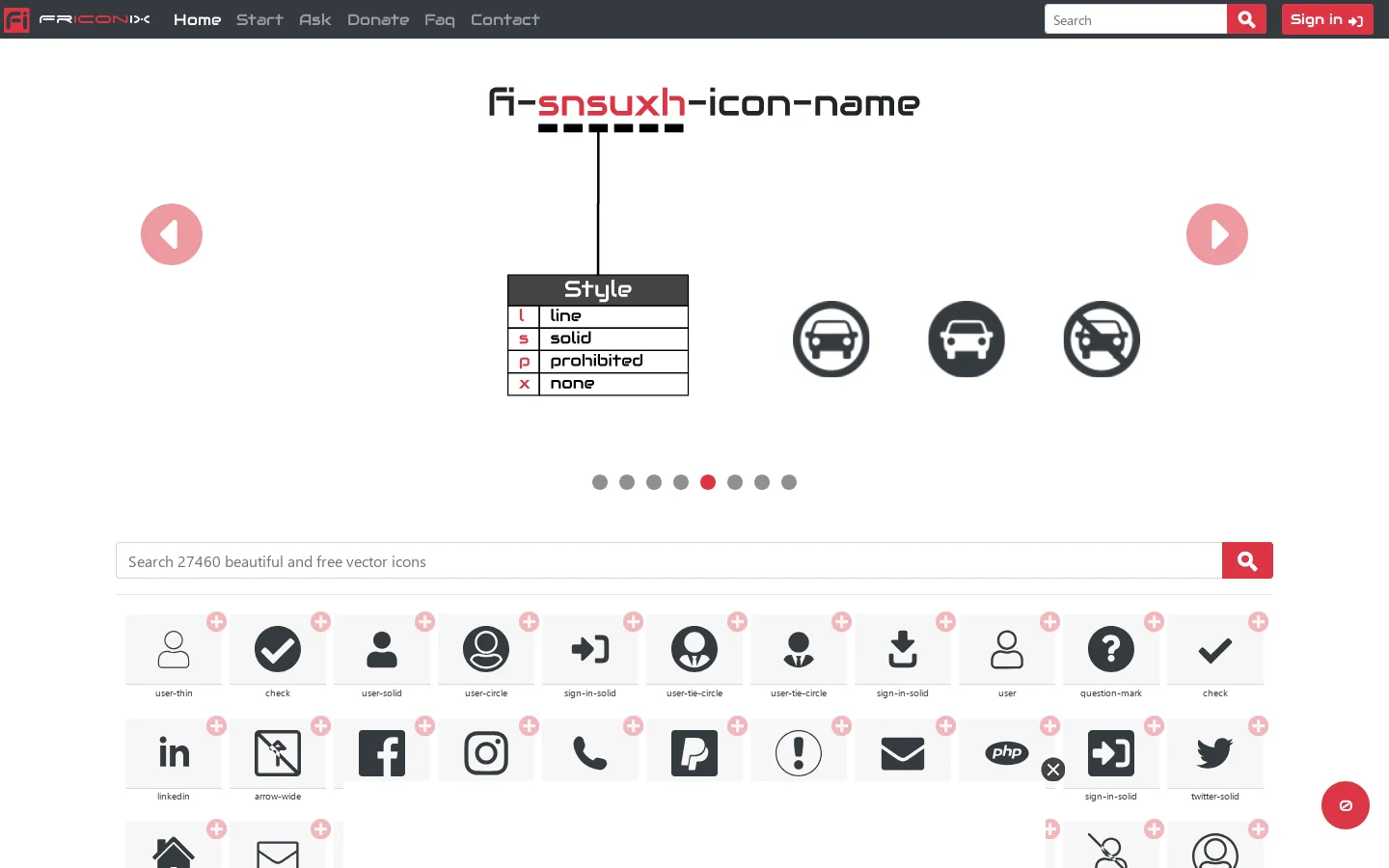 Friconix Homepage screenshot