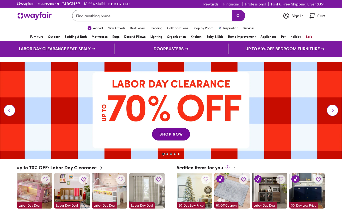 Wayfair.com Homepage screenshot
