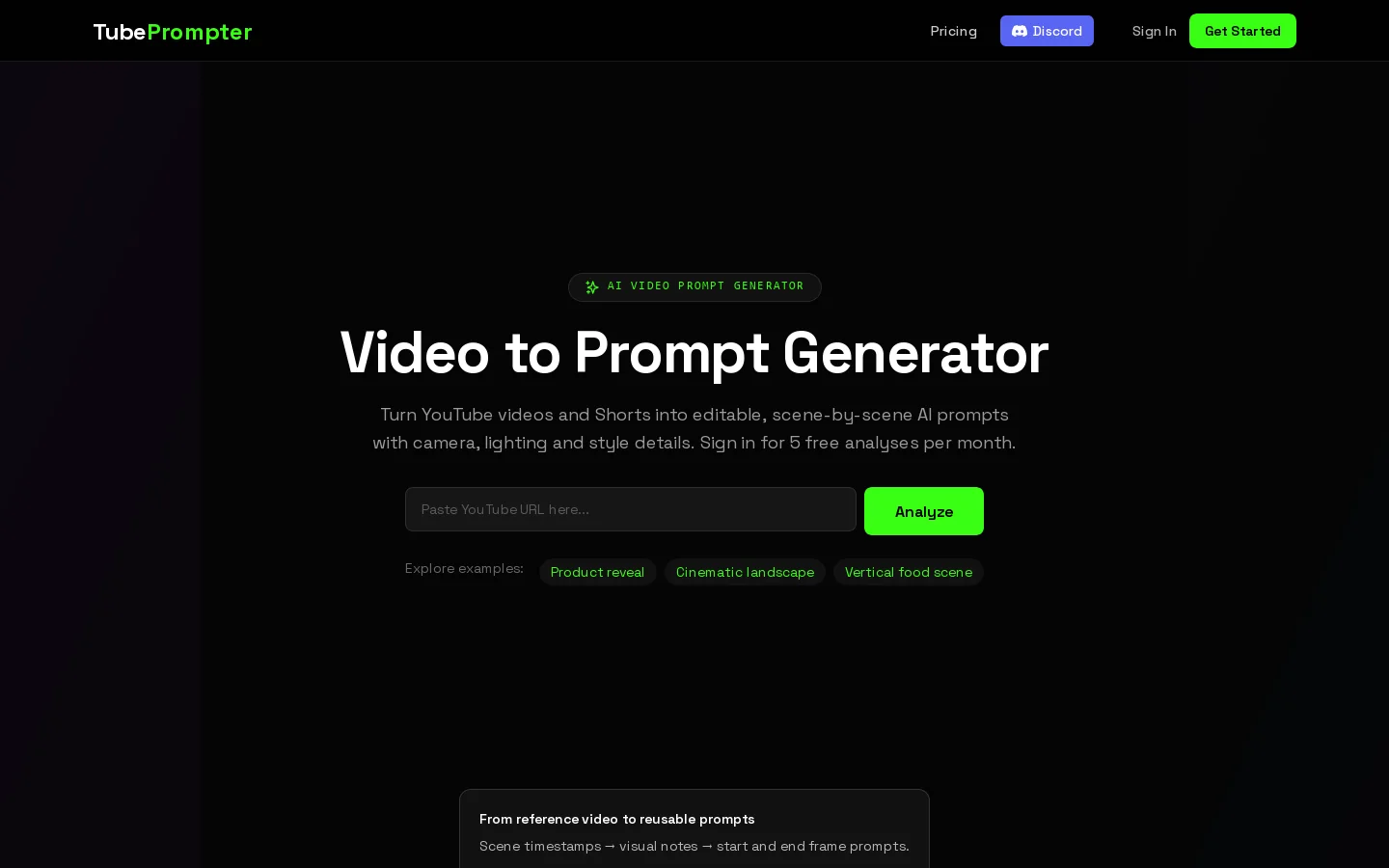 Video to Prompt Generator for YouTube Homepage screenshot