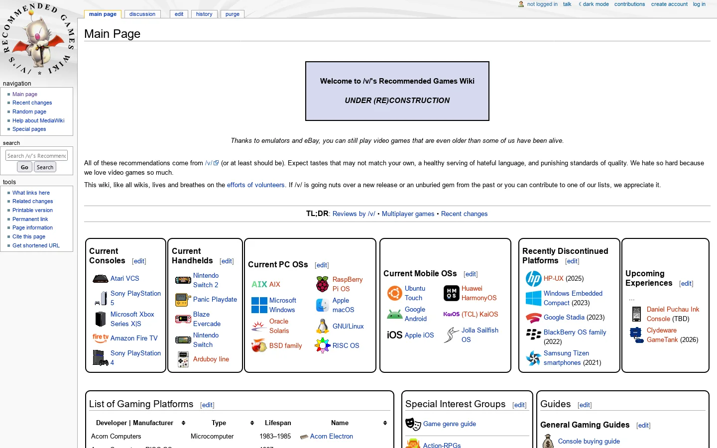 /v/'s Recommended Games Homepage screenshot