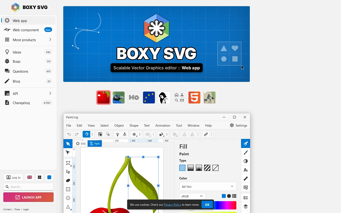Boxy SVG Editor Homepage screenshot