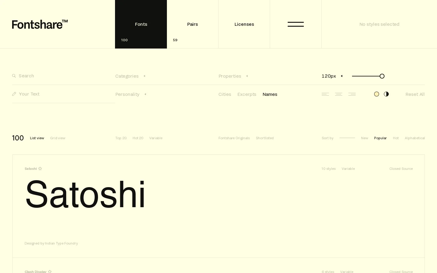 Fontshare Homepage screenshot