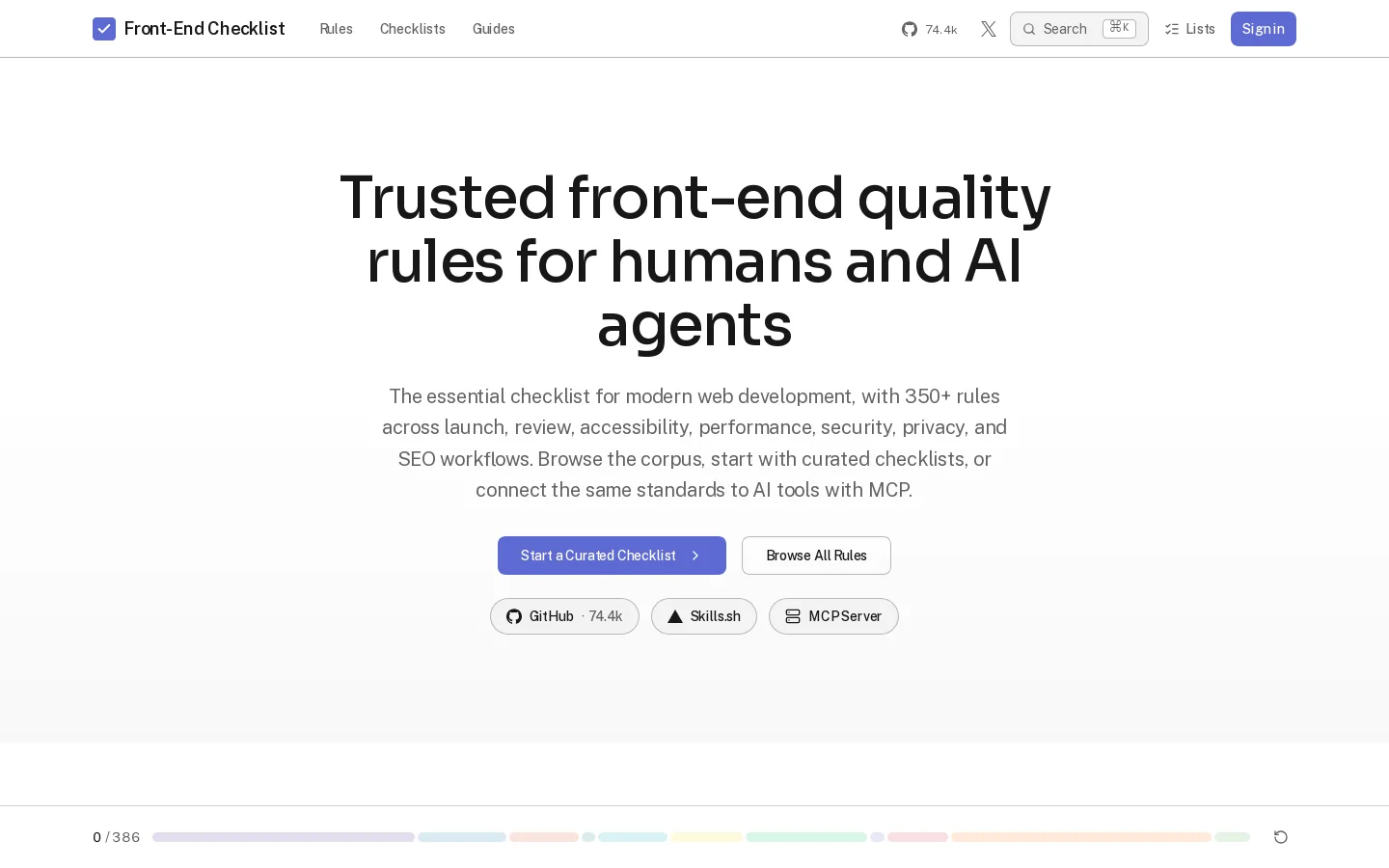 Front-End Checklist Homepage screenshot