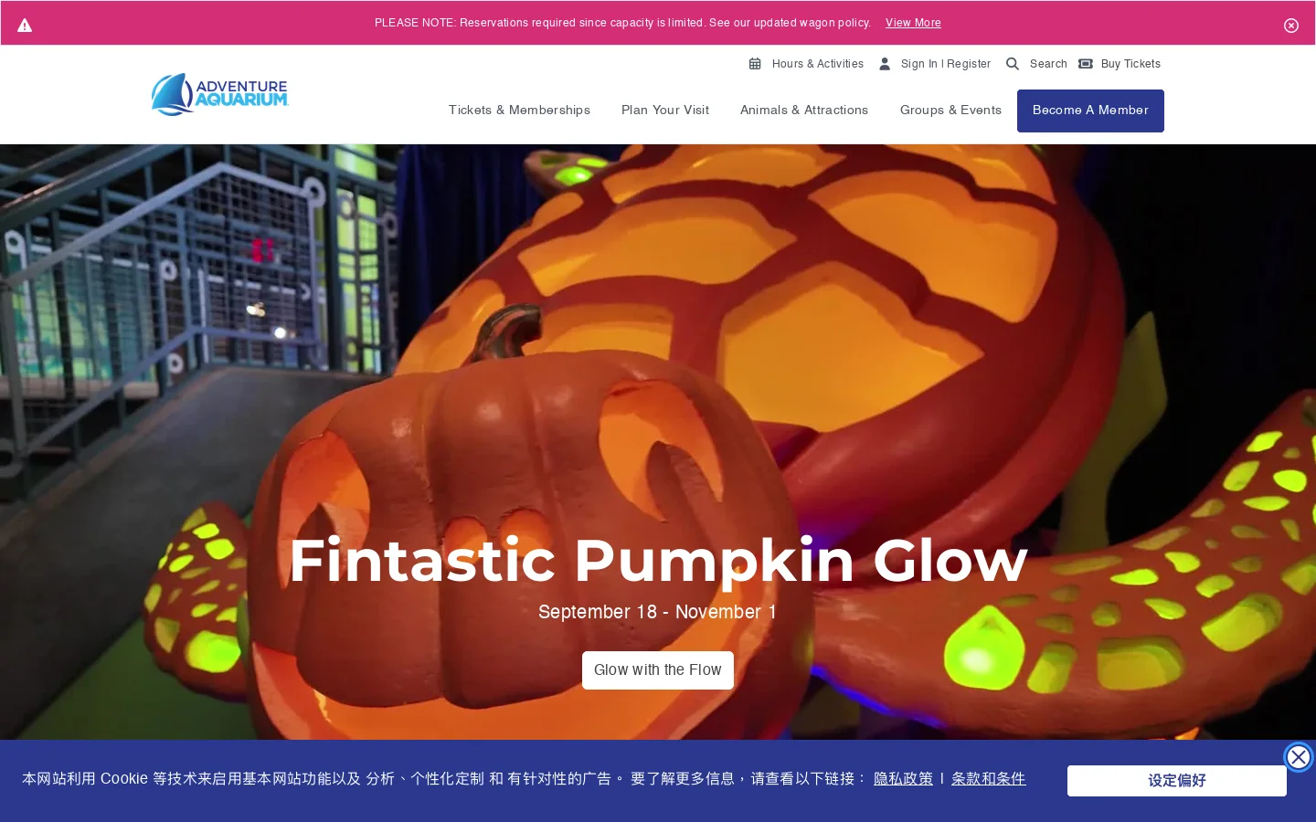 Adventure Aquarium Homepage screenshot