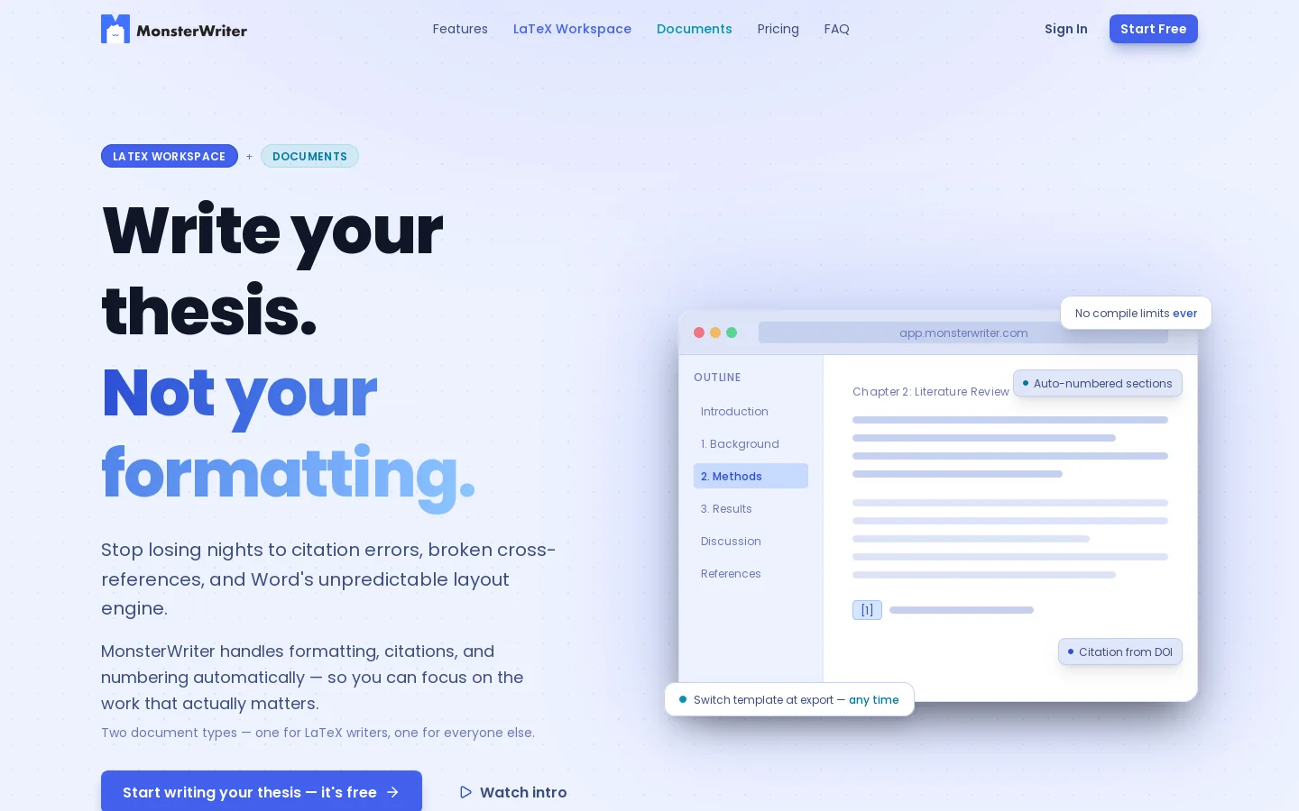 MonsterWriter Homepage screenshot