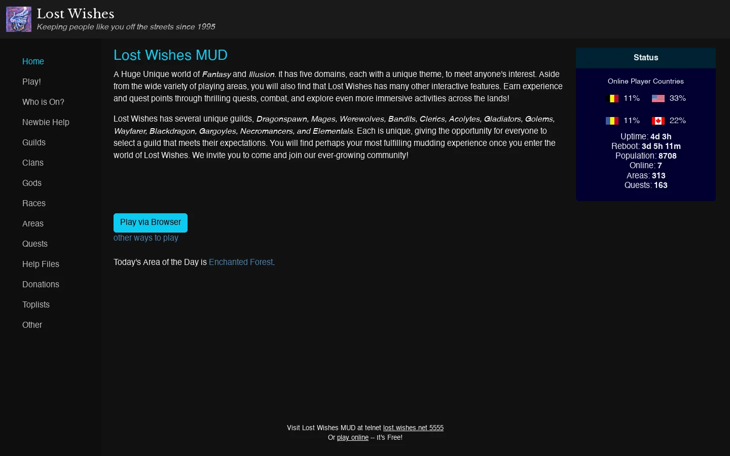 Lost Wishes Homepage screenshot