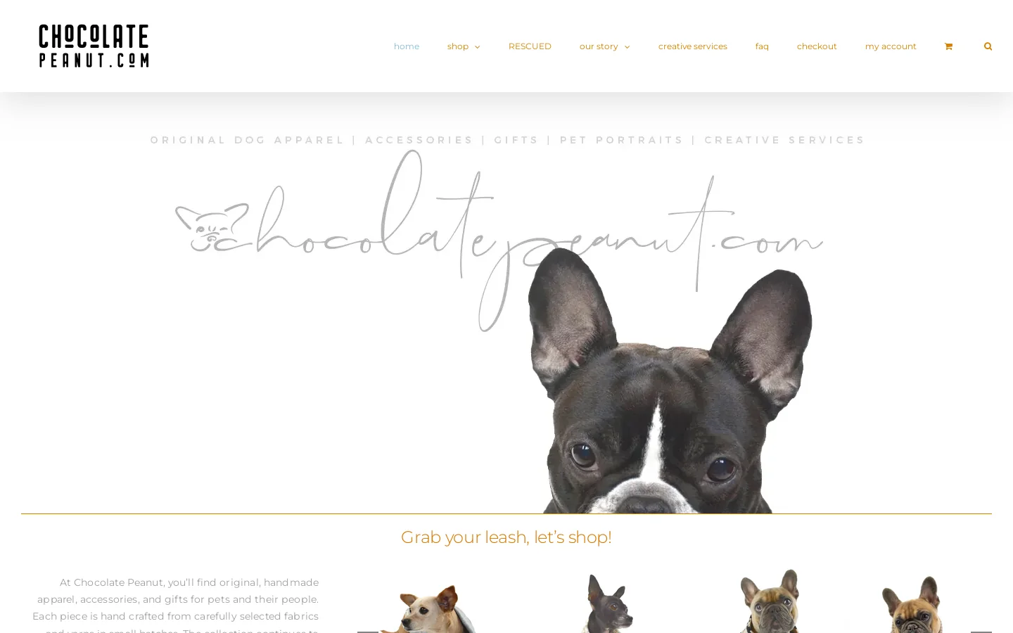 Online dog clothing store Homepage screenshot