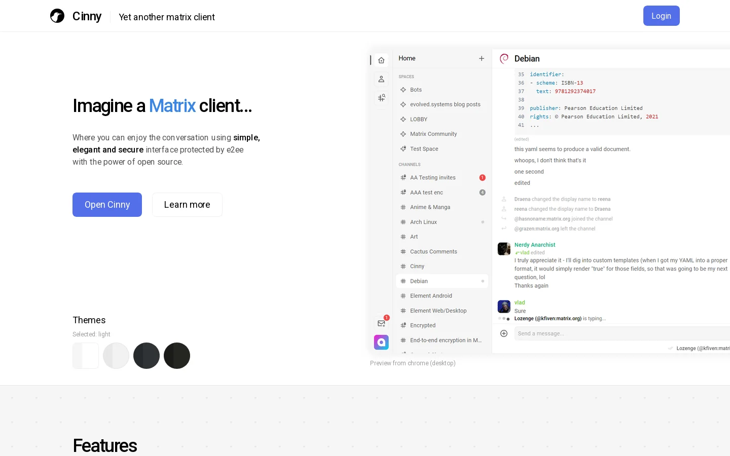 Cinny Homepage screenshot