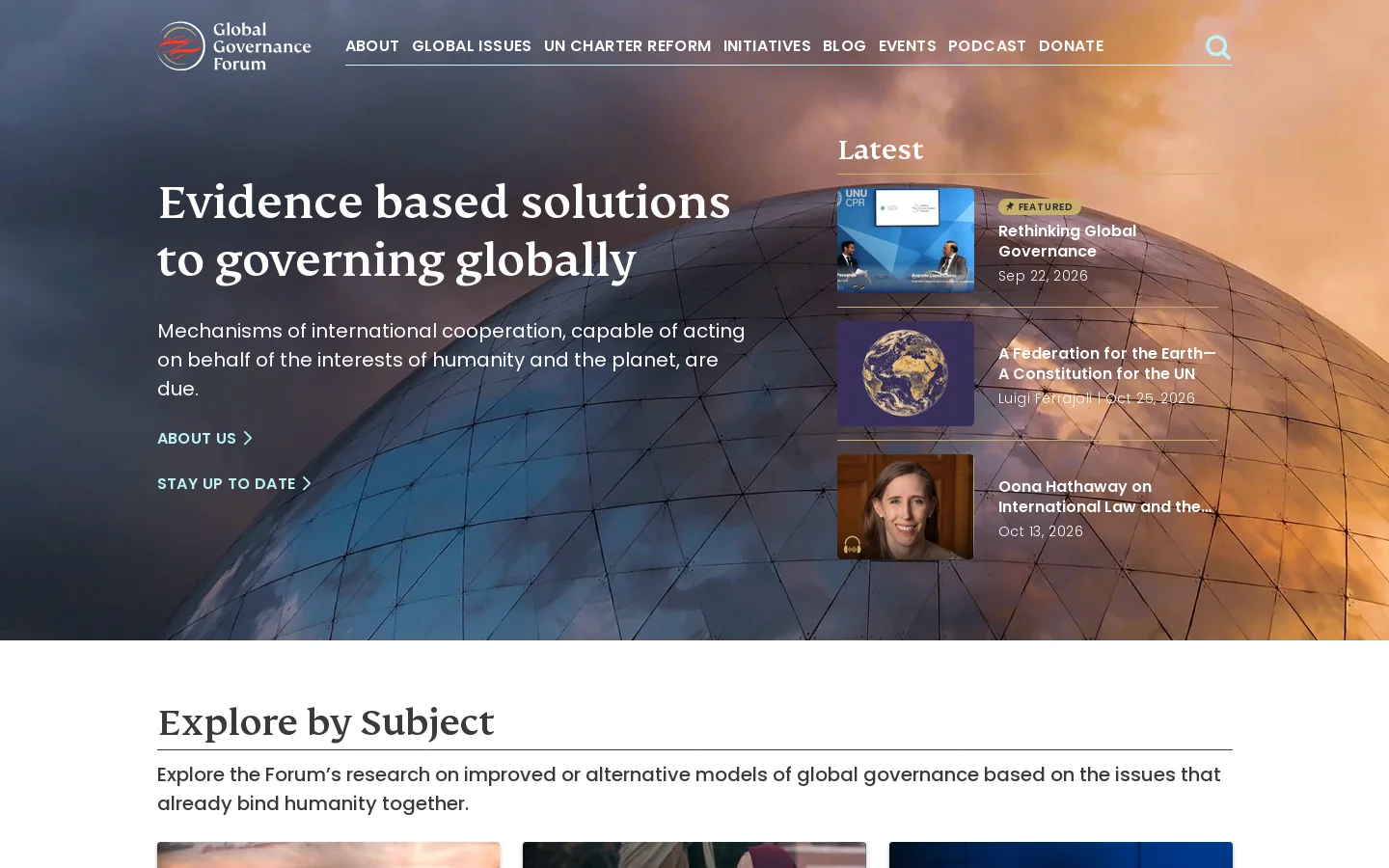Global Governance Forum Homepage screenshot