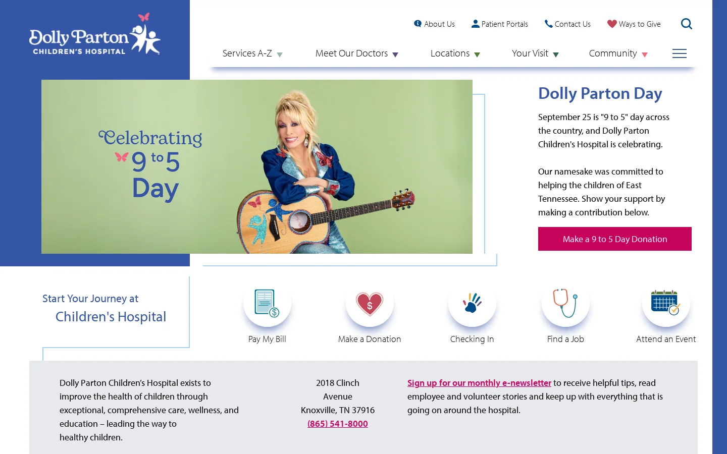 Dolly Parton Children's Hospital in Knoxville, Tennessee Homepage screenshot