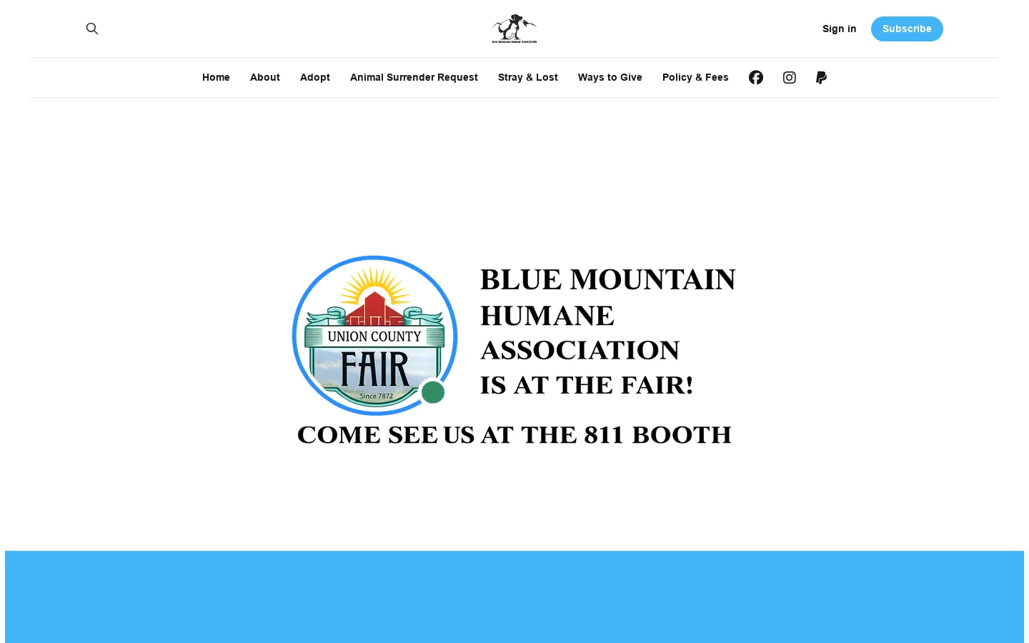 Blue Mountain Humane Association Homepage screenshot