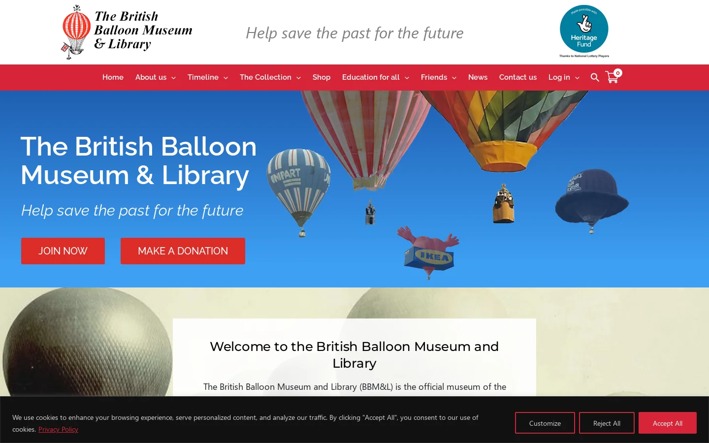 British Balloon Museum & Library Homepage screenshot