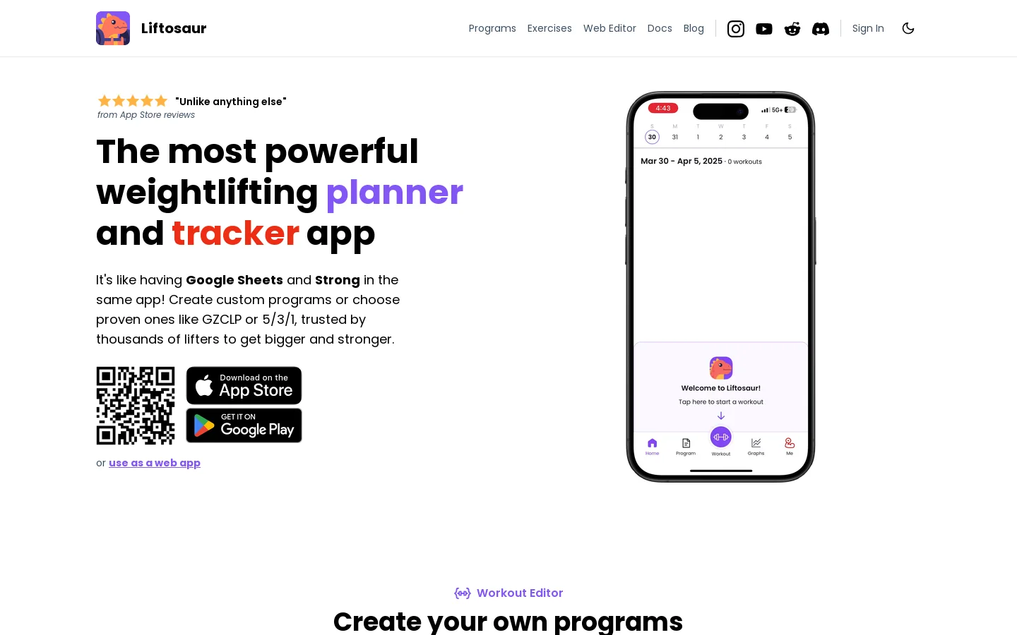 Liftosaur Homepage screenshot