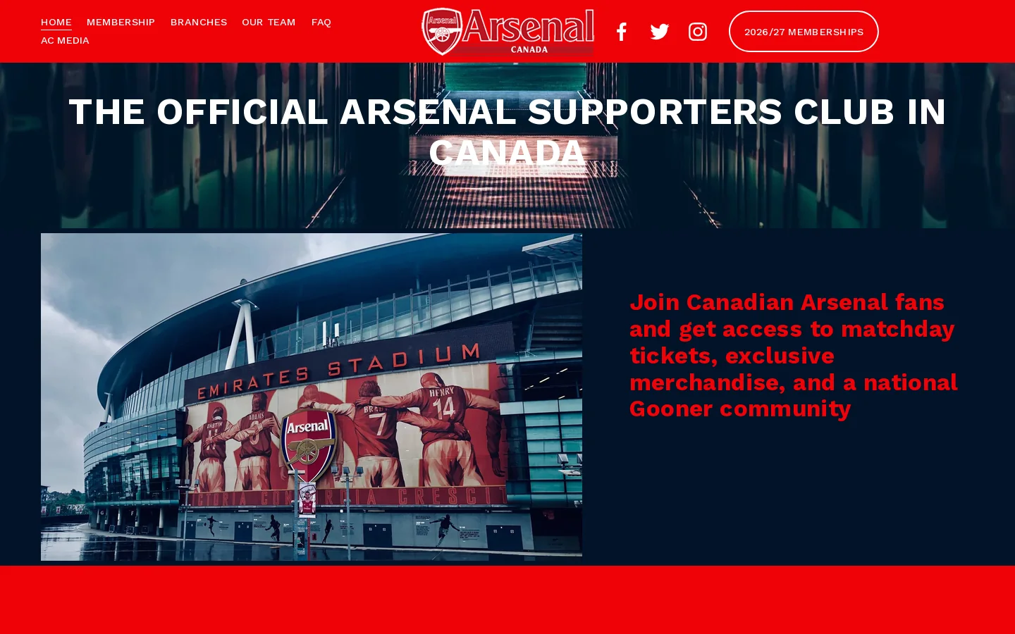 Arsenal Canada Homepage screenshot
