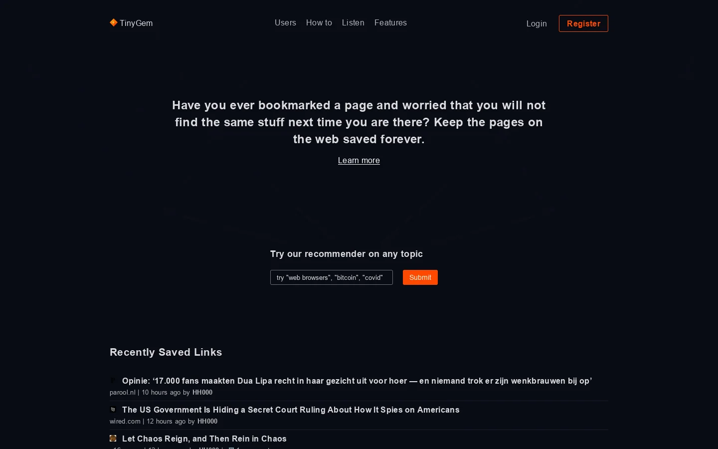 TinyGem.org Homepage screenshot