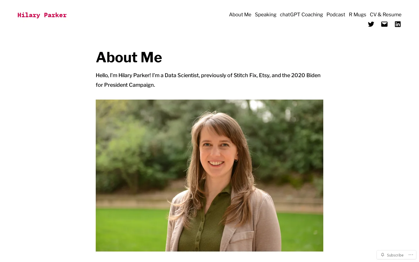 Hilary Parker Homepage screenshot