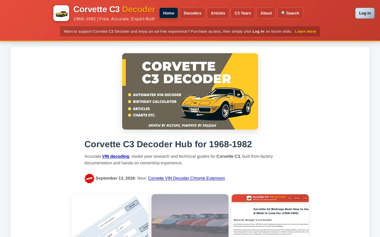 Corvette C3 Decoder Homepage screenshot