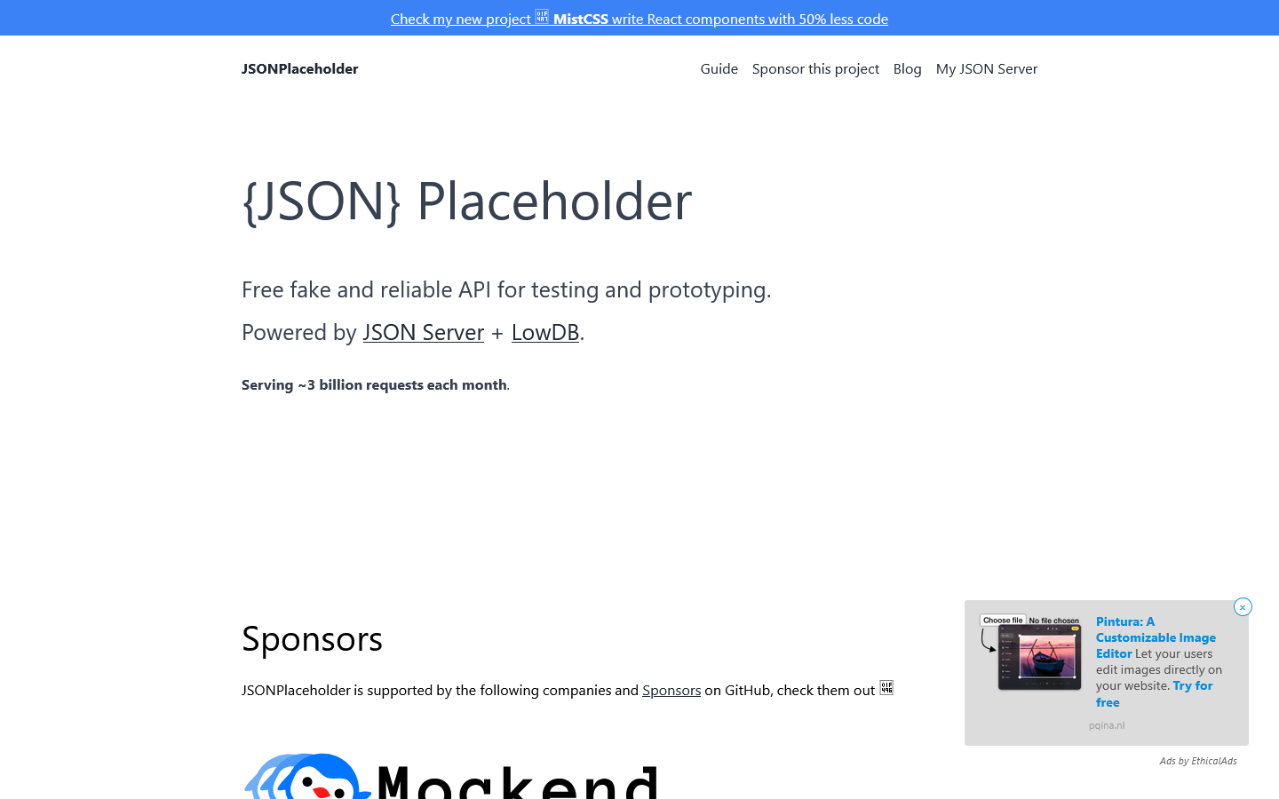 JSONPlaceholder Homepage screenshot