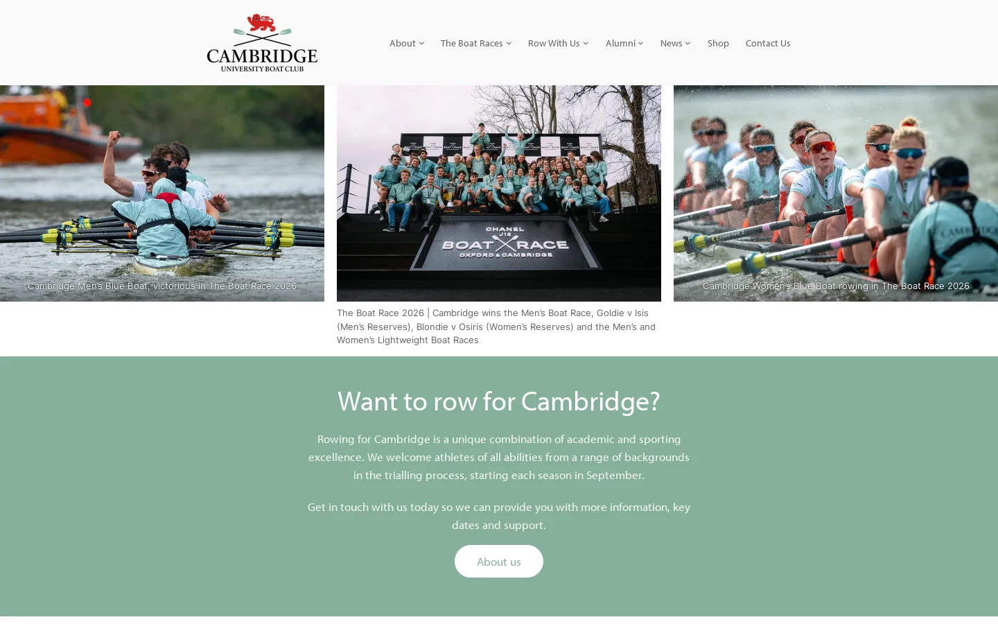 Cambridge University Boat Club Homepage screenshot