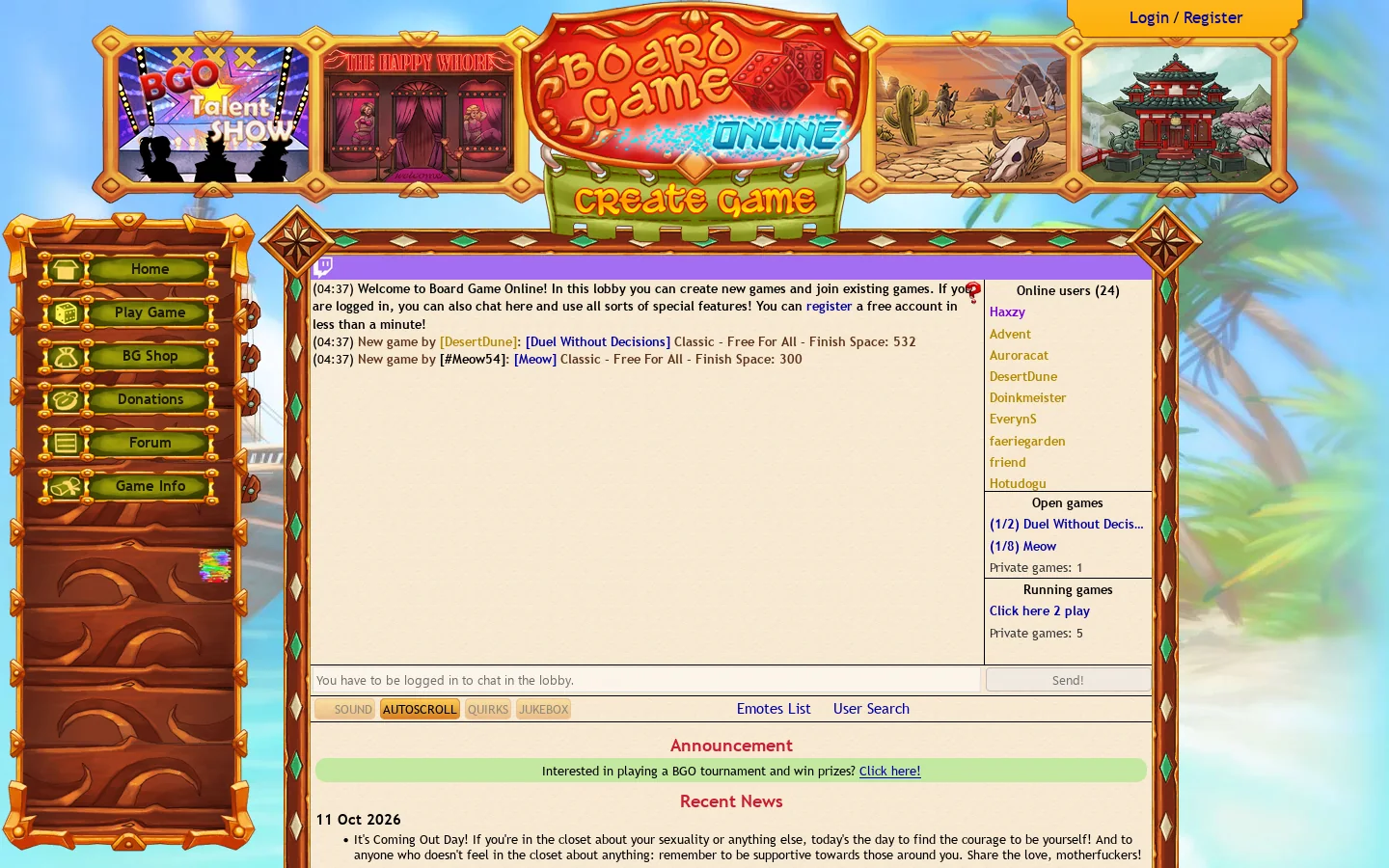 Board Game Online Homepage screenshot