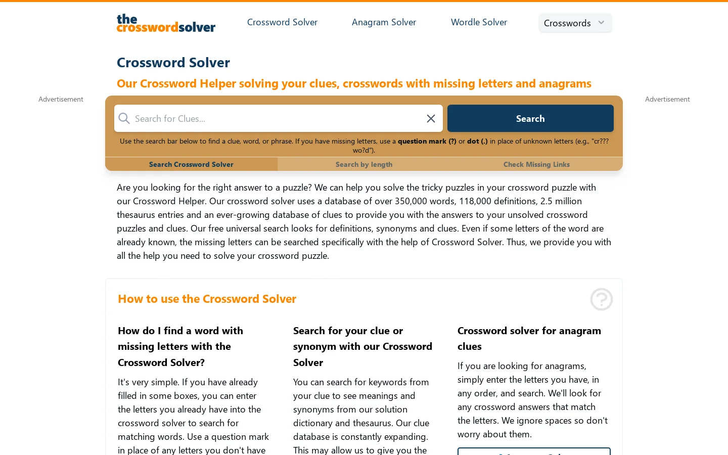 Crossword Solver – Find Answers to Clues from Every Puzzle Homepage screenshot