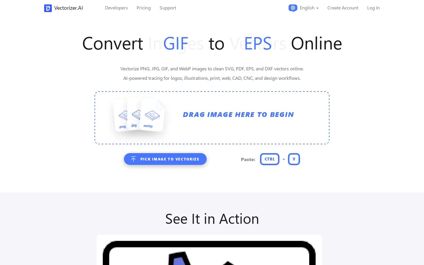 Vectorizer.AI Homepage screenshot
