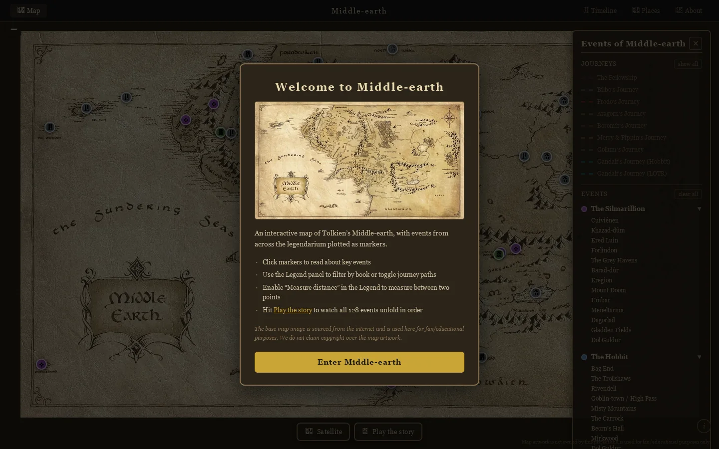 Interactive Middle-earth Map — LOTR, Hobbit & Silmarillion Homepage screenshot