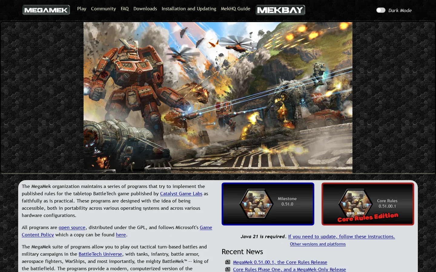 MegaMek Homepage screenshot