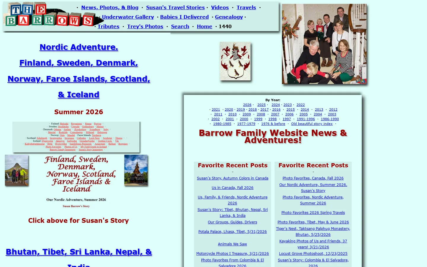 The Barrow Family Website. The adventrues of Susan, Hugh, Trey, Elyse, Lori, Ron, Hudson, & Cooper. Homepage screenshot